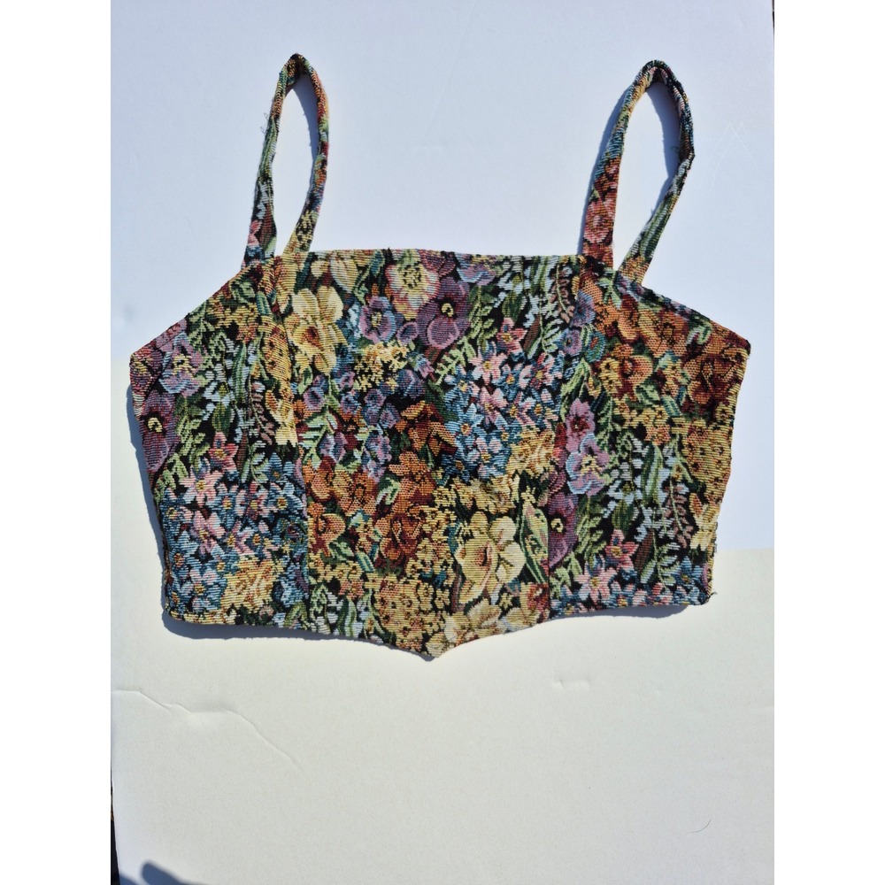 Floral Tapestry Crop Cami Top Womens L Boho Festival Cottagecore Coquette Y2K